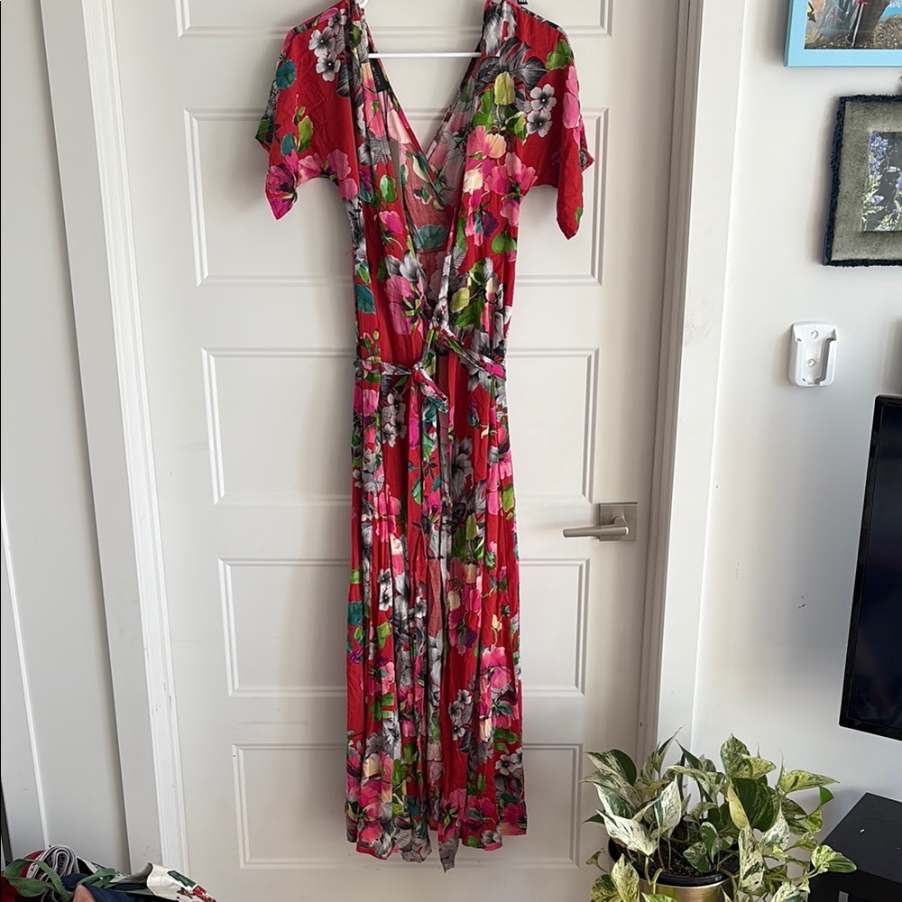 Red and Pink Floral Maxi Dress from Montreal Designer Sacred Cloth
